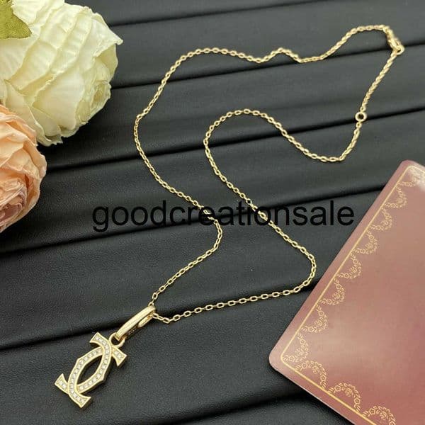 Designer C Brand Necklace Sophisticated Designer Inspired Luxurious Gold Plated Moissanite Pendant Necklace - Handmade Designer Choker for Women CFIU