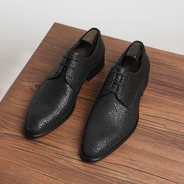 Men's Leather Shoes Derby Wedding High-End Pointed Toe British Style Knot Particle Leather Upper Comfortable Formal Footwear