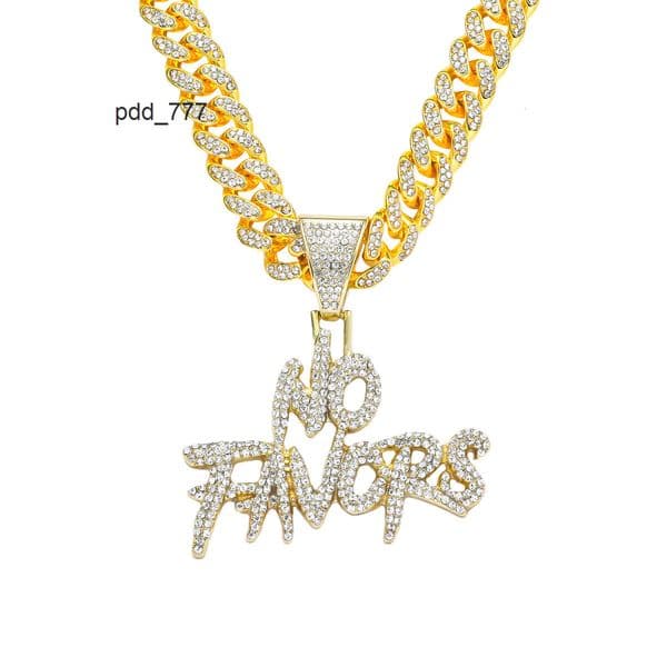 Hip-hop Exaggerated Double Row Letter NO FAVORS Full Diamond Pendant Necklace Unique Mens Cuban Chain
