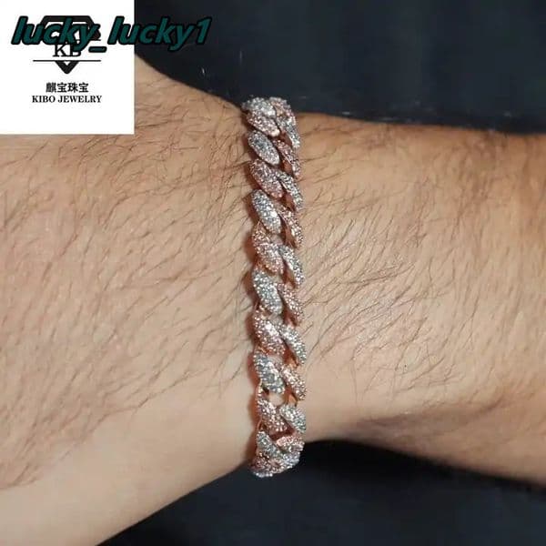 Hip Hop Men Bracelet Two Tone 8mm Sterling Silver Miami VVS Moissanite Cuban Link Bracelet