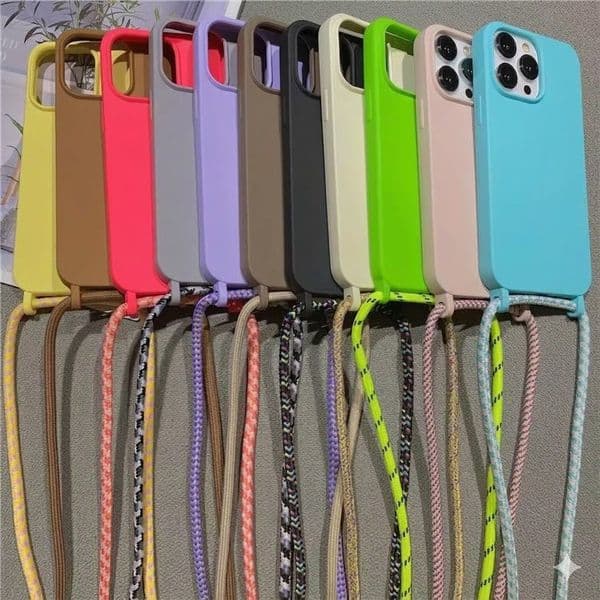 Premium Liquid Silicone Crossbody Phone Case Woven Lanyard Strap Combo Full Lens Protection Shockproof Cover For Apple iPhone all Models WholeSale Bulk