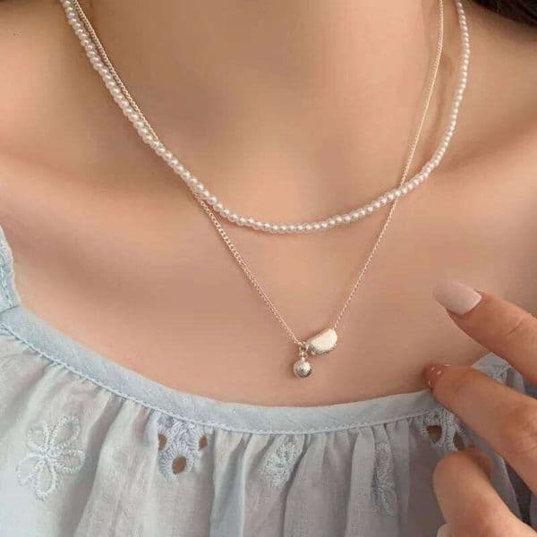S925 Sterling Silver Geometry Sweet Irregular Bean Pearls Necklaces for Women Fine Jewelry Light Luxury Minimalist Accessories