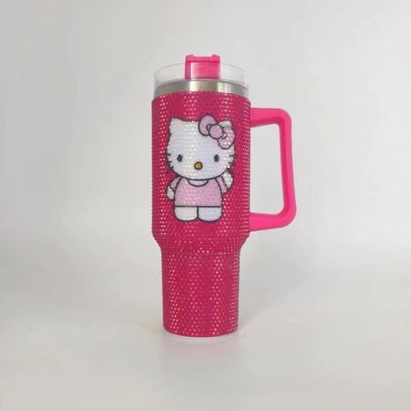New 40OZ Diamond Car Cup Double Layer Thickened 304 Stainless Steel Water Diamond High Beauty Insulated Cup Straw Cup