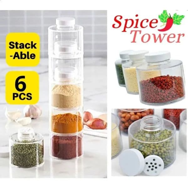 Luxury Designer Decor Containers Glass Set 6 Pcs Transparent Tower Shaker room Lids, Kitchen Rack And Seasoning Cans - Perfect Spice Jars Wi 12