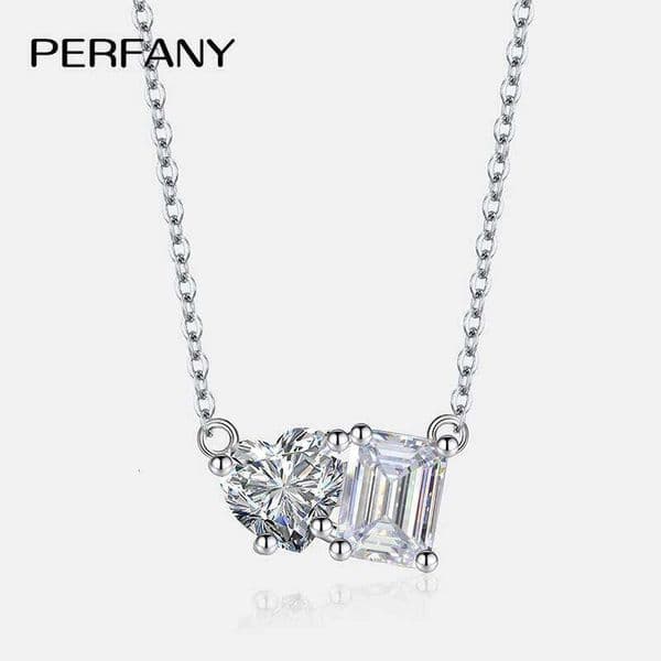 PERFANY Radiant Emerald Cut 2CT Moissanite Necklace for Women S925 Pure Silver Heart Diamond Pendant Fashion Wedding Jewelry