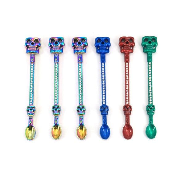 91mm Skull Shaped Ghost Head Diamond Metal Wax Oil Tool Spoon Small Shovel For Spice Food Powder Measuring Kitchen Smoking Accessories