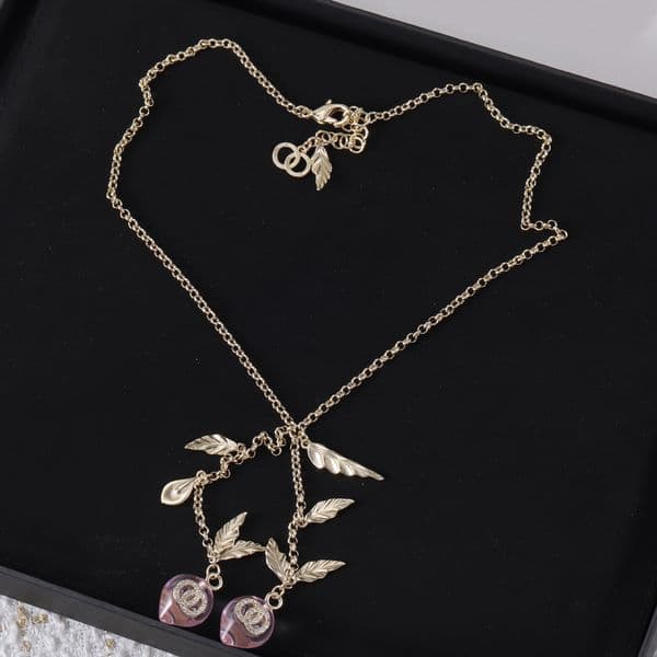 Peach Leaf Gold Pink Charm Necklace Delicate Elegant Daily Wear Gift For Her Premium Accessory