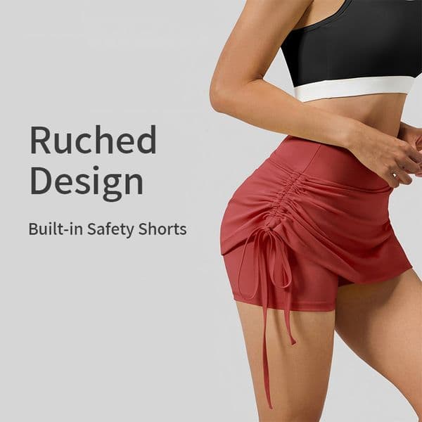 New Wrinkled Sports Short Skirt for Women Anti Hiking High Waist Running Vacation Two Short Yoga Shorts