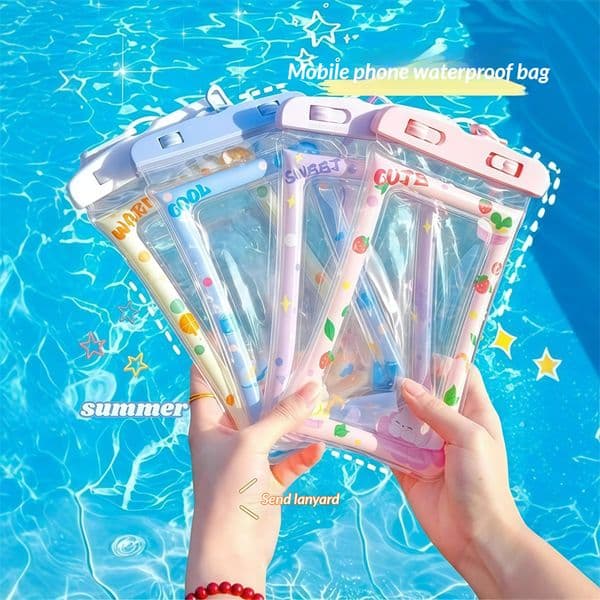 Highly sealed touchscreen underwater swimming camera for diving and rafting with airbag and neck strap phone bag