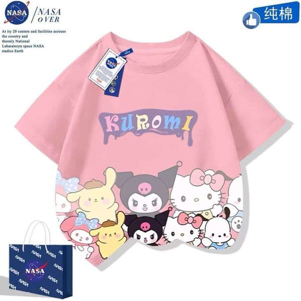 Designer Kids NASA Cartoon Kuromi Children s Pure Cotton Short Sleeve Stylish Summer Cute Strawberry Bear T Shirt for Older Kids