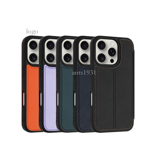Compatible with iPhone 16 Pro Max Flip Apple 17 Strong Magnetic Closure Card Slot Protective Case Plain Leather