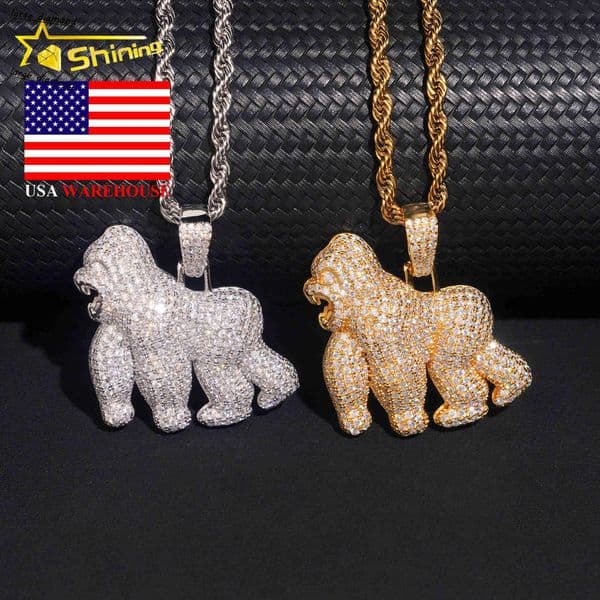 USA Local Stock Fast Shipping Gorilla Charm Gold Plated 925 Sterling Silver Moissanite Hip Hop Iced Out Design Sparkling Pendant