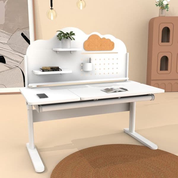 Multifunctional Height-Adjustable Study Desk for Children at Home: Big White Desk for Elementary School Students