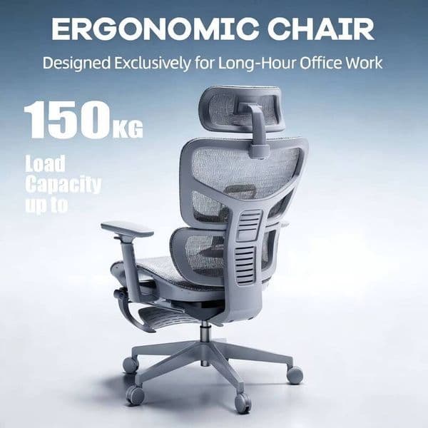 Adjustable Height Mesh Ergonomic Office Chair with Integrated Footrest and Luxurious 7D Armrests Silla Ergonomica