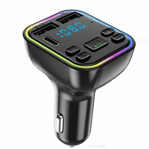 Bluetooth V5.0 car FM transmitter supports music playback via USB flash drive and SD card, provides 5V 1A charging output, and features Bluetooth hands-free calling