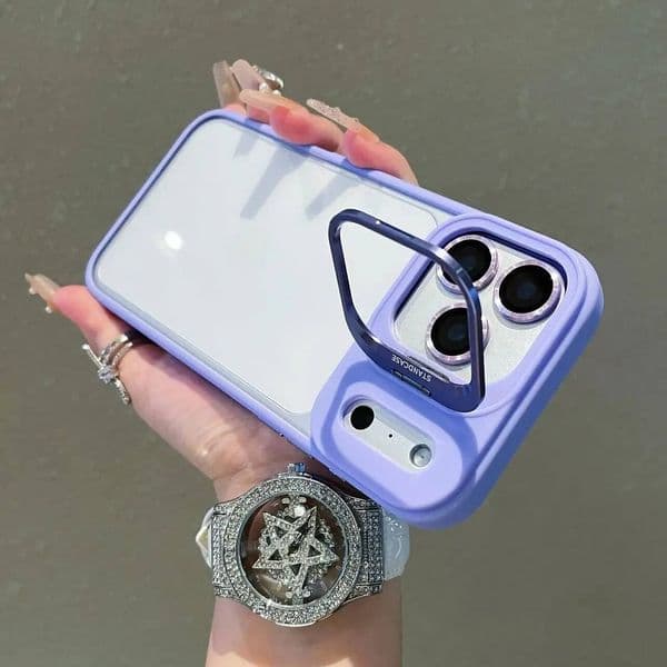Clear Silicone Frame Protection Case For iPhone 17 Air 16 15 14 13 12 11 Plus Pro Max Alloy Lens Stand Acylic Shockproof Cover ddmythur
