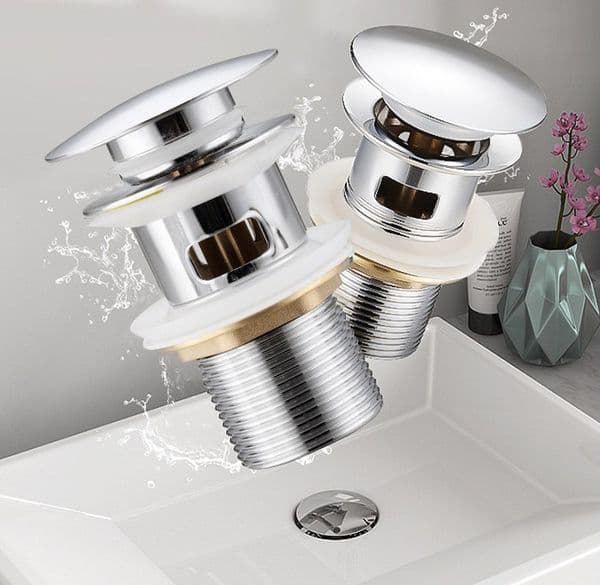 Universal Bathroom Sink Pop-Up Drain Stopper, 8cm Stainless Steel Basin , Push-Type Bounce Drain Plug with Brass Core, Leakproof Replacement for Vessel Sink
