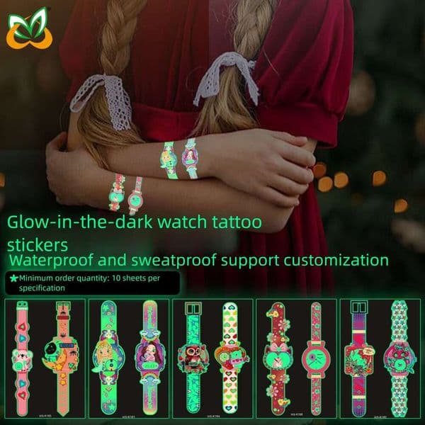 New cross-border waterproof children's for boys and girls, wholesale luminous watch tattoo stickers