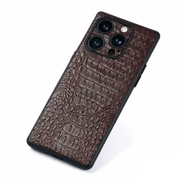 Genuine Top-Grain Leather Case Embossed Crocodile Grain Pattern Full-Body All-Inclusive Anti-Drop Protective Shell Case For iPhone 17 16 15 Pro Max Case Cover