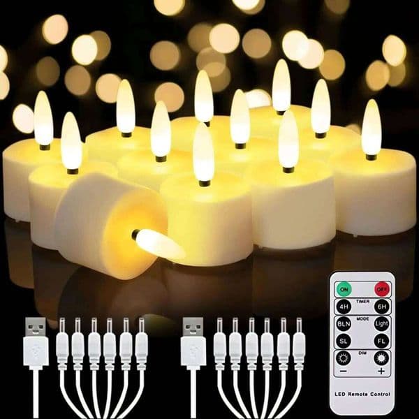 6/12/24pcs Rechargeable Flameless Flickering LED Tea Light Candles Battery Operated Electronic Candle Lamp for Home gift