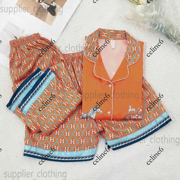Women's Sleepwear designer Designer pajama Summer h Ma Orange Ice Silk Spring and Autumn High Beauty Thin Instagram Three Piece Home Furnishing Set 0866 FBVO
