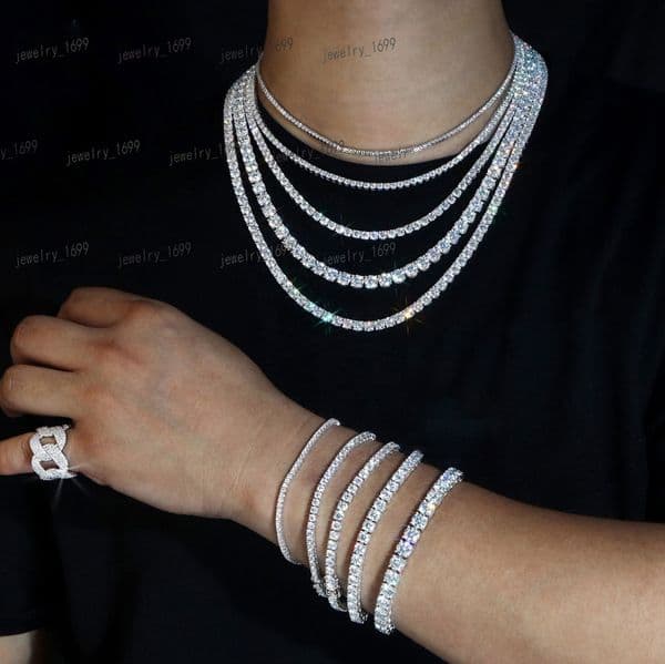 Most Popular 2mm-65mm VVS Moissanite Tennis Bracelet Classic Vintage 925 Sterling Silver Moissanite Diamond Chain Necklace