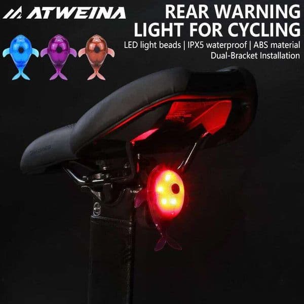 ATWEINA Whale Shape Bicycle Tail IPX5 Waterproof LED Rear Light with 4 Lighting Modes & Dual Bracket Cycling Safety Lamp