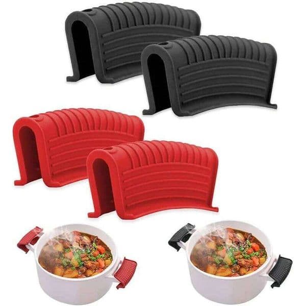 2 Pcs Silicone Assist Hot Anti-slip Cast Iron Pan Skillet Handle Cover Heat Resistant Pot Holder Sleeves JT426