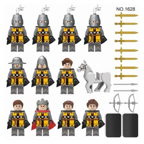 Types Of Medieval (11 soldiers + 1 horse) Building Block Figures 23x23x3cm