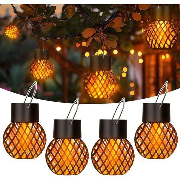 LED Outdoor Flame Effect Hanging Lantern Out Waterproof Decoration Lamp Solar Fairy Light For Patio Garden Yard