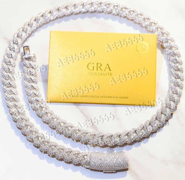 Full Ice out Moissanite Cuban Chain 2rows 6mm 9mm 13mm 925 Solid Silver Moissanite Cuban Link Chain Mans Hip Hop Necklace