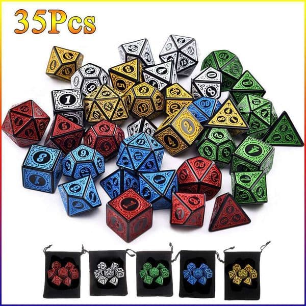 35/21/7Pcs DND Set Multi Sides Polyhedral D4 D6 D8 D10 D12 D20 Dice for Role Playing Board Table Game Math Tabletop RPG