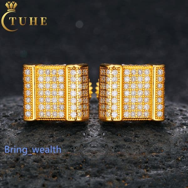 Punk Style Party Jewelry 18K Gold Plated 925 Sterling Silver VVS Moissanite Diamond Iced Out Vintage Geometric Stud Earrings