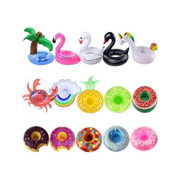 15 pcs of floating holders, drink racks, 1 inflatable pump, flamingo cup mats, suitable for pool pa