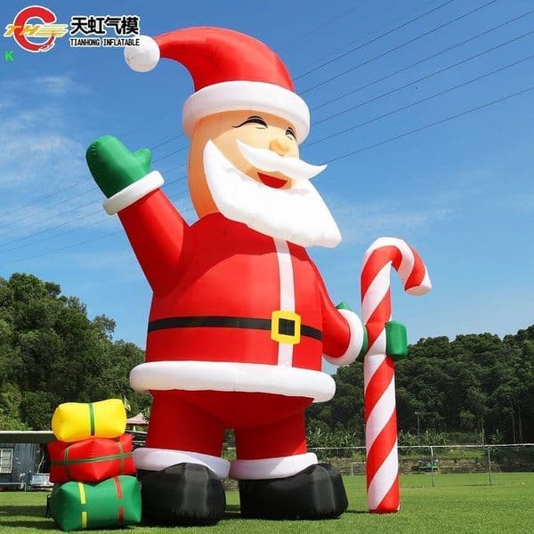 Free delivery Outdoor Activities Giant Inflatable Santa Claus with Candy Crane and Gifts Boxes Christmas Decorations Blow Up Santa Old Man With Air Blower