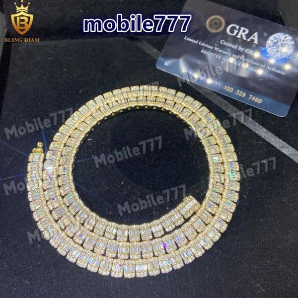 Hot Sale HipHop 8mm 925 Silver Baguette Cut Moissanite Chain Mens Iced Out Moissanite Necklace Chains Pass Diamond Test VVS GRA