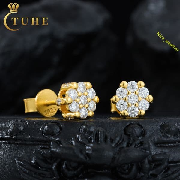 Fashion Jewelry Wholesale Flower Shape Custom 925 Sterling Silver VVS Moissanite Diamond Cluster Stud Earring