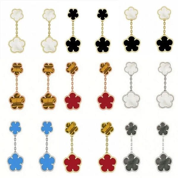 Luxury brand clover earrings classic double flower pendant earrings high-quality stainless steel designer jewelry for women