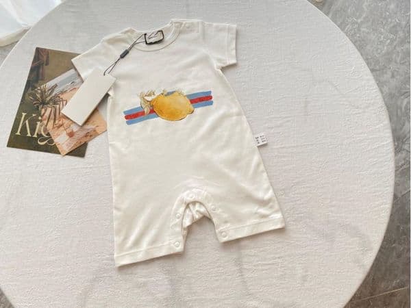 100% cotton kids designer Romper baby men's printed jumpsuit, flat cornered crawling suit, short sleeved cotton jacket
