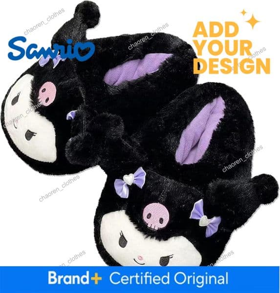 Anime Kuromi Fuzzy Slippers With Melody, Closed Toe, Open Back, Foam Cinnamoroll Slippers With Rubber Sole For Women & Men Luxury Goods