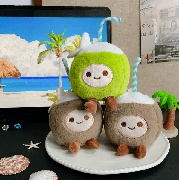 Cute Coconut Plush Keychain Soft Fruit Doll Pendant Bag Charm Car Key Holder Gift