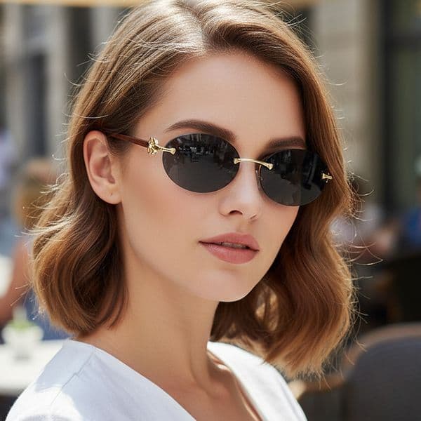 Oval Frameless Cut Edge Ins Internet Celebrity Same Style Outdoor Sun Protection Fashion Women Sunglasses