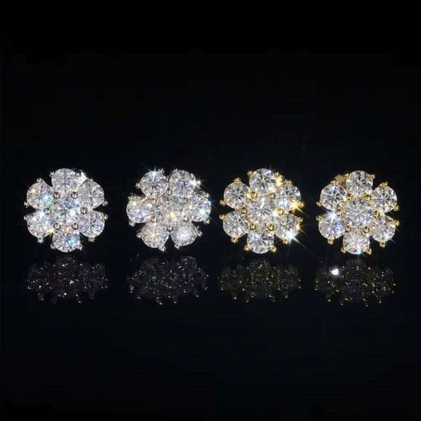 Design Screw Back Earrings for Women Men Hip Hop Flower 925 Silver D Color Moissanite Stud Earring