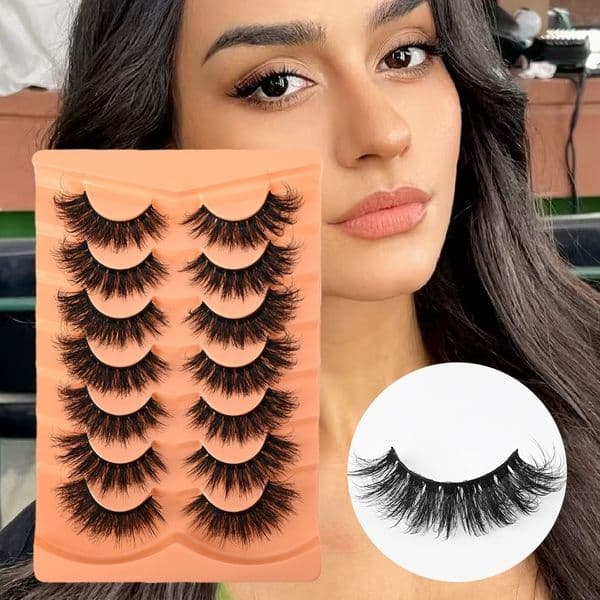 3D Faux Mink Lashes Fluffy Wispy, Thick Volume False Eyelashes Natural Look, Handmade Reusable Fake Lashes Strip Soft Lightweight Easy to Apply