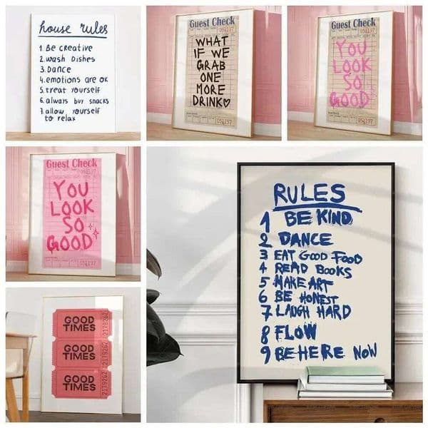 Canvas Painting Modern Retro Rules Quote Trendy Guest Check Gift Good Times Wall Art Posters for Living Dorm Room Home Decor 26H0421