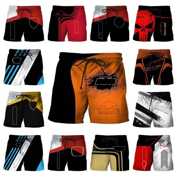 New logo printed men's quick drying thin breathable personalized beach shorts, trendy racing suit series, fashionable shorts for summer