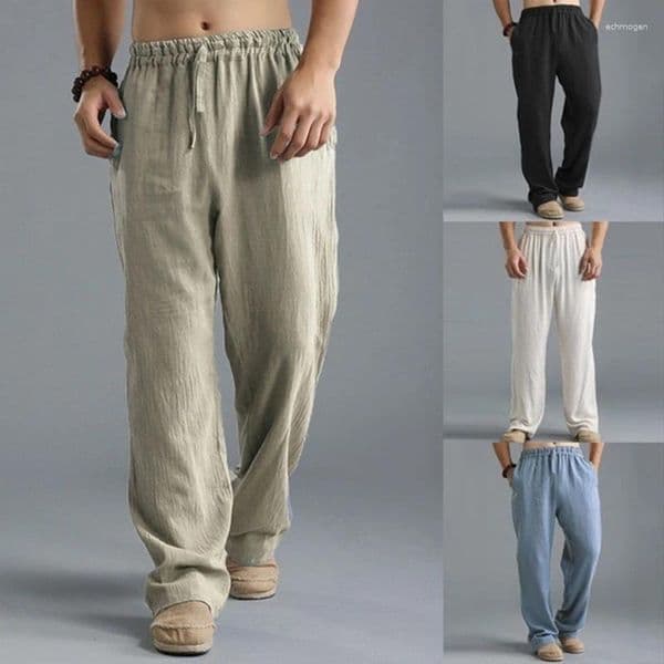 Men's Pants 2026 Cotton Linen Male Autumn Breathable Solid Color Trousers Fitness Streetwear S-5XL