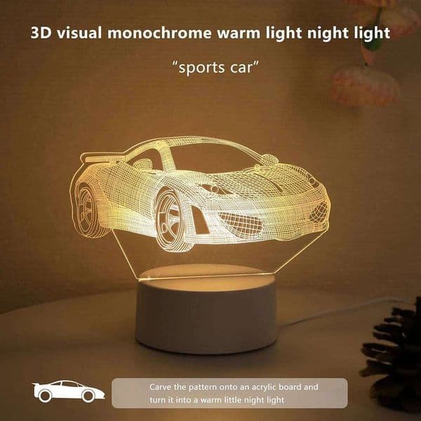 3D monochrome warm sports car acrylic small home decoration night light suitable for bedrooms, study rooms