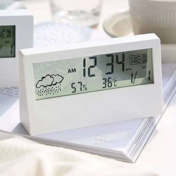 LCD Digital Smart Night Light Alarm Time Date Temp Humidity Display Bedside Battery Operated Desktop Clock