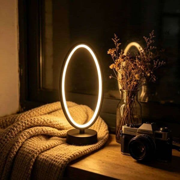 1PC Modern Oval LED Table Lamp, Dimmable Warm Ambient Light, USB Powered Decor Desk Lamp for Bedroom, Living Room, Office